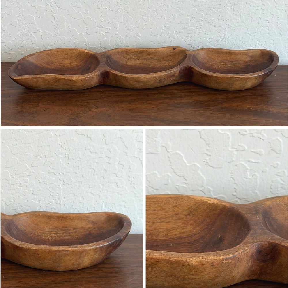 Vintage Monkey Pod Wood Tray Brown Handcrafted MCM Scandi Home Decor